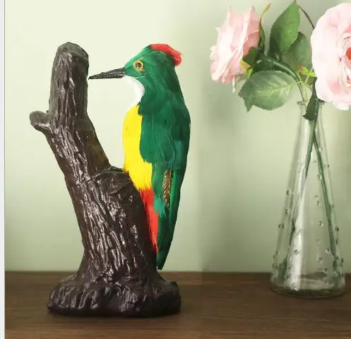 WYZHY simulation feather green black woodpecker teaching early education home furnishing handicrafts 14cmx7cmx24cm | Игрушки и хобби