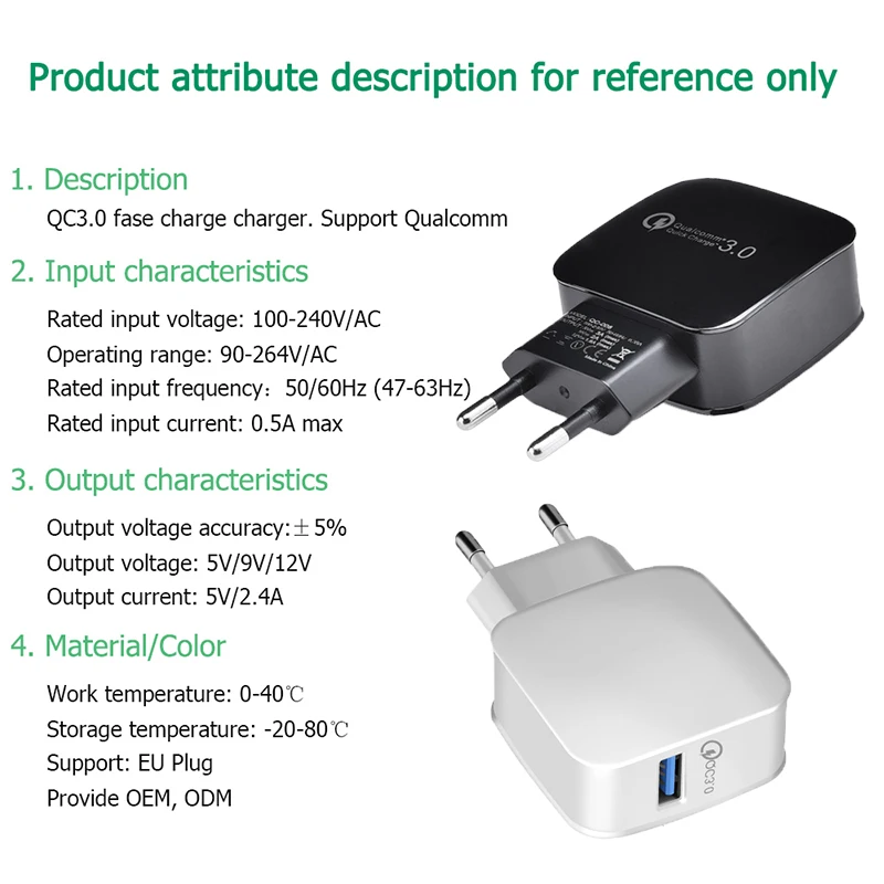 Quick Charge QC3.0 Mobile Phone Charger 15W 2.4A Fast Charging For iPhone X 8 plus Wall Travel for Samsung Galaxy s8 s7 | Мобильные