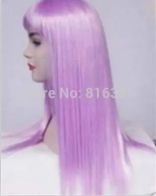 БЕСПЛАТНО P &amp P&gt&gt...&gt Новый Косплей длинные прямые светло-фиолетовый аккуратные
