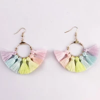 trendy fashion 6 style rainbow fringe tassel drop earrings geometric hallow circle alloy dangle drop earrings for woman jewelry