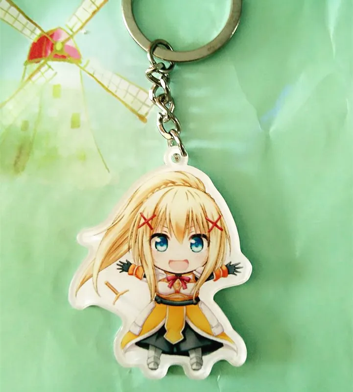Аниме KonoSuba брелок kono subarashii sekai ni shukufuku фигурка Luna Satou Kazuma Кольца Подвески коллекция