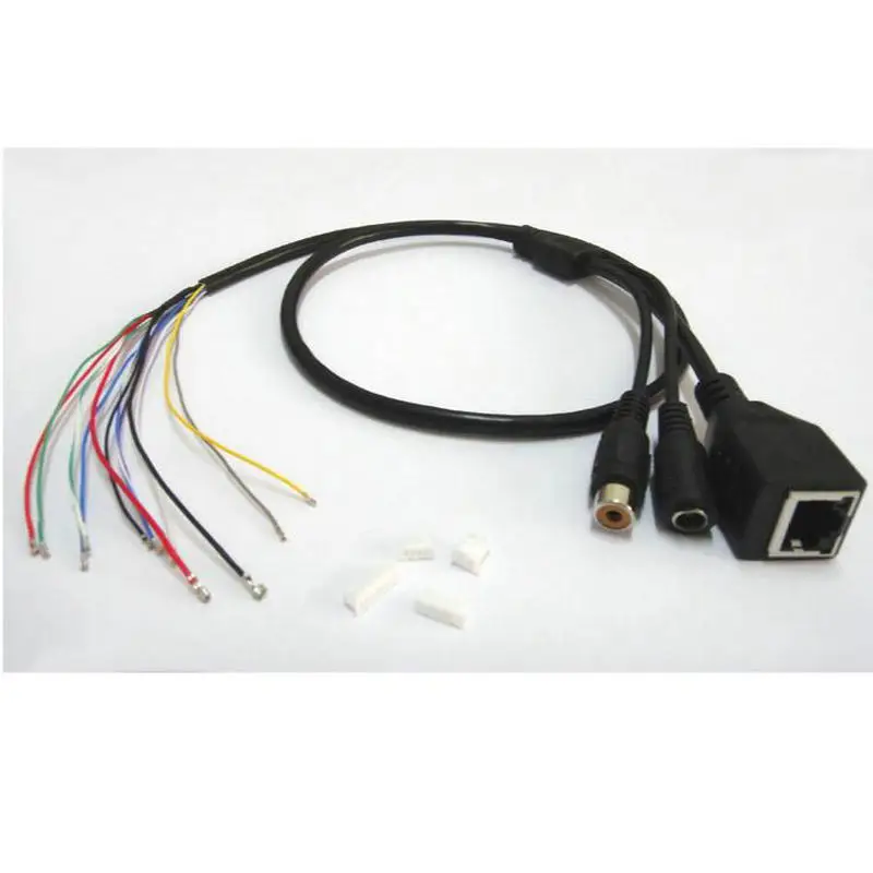 

(2 PCS)CCTV IP network Camera PCB Module video power audio cable, with RCA audio RJ45 female & DC male connectors with Terminlas