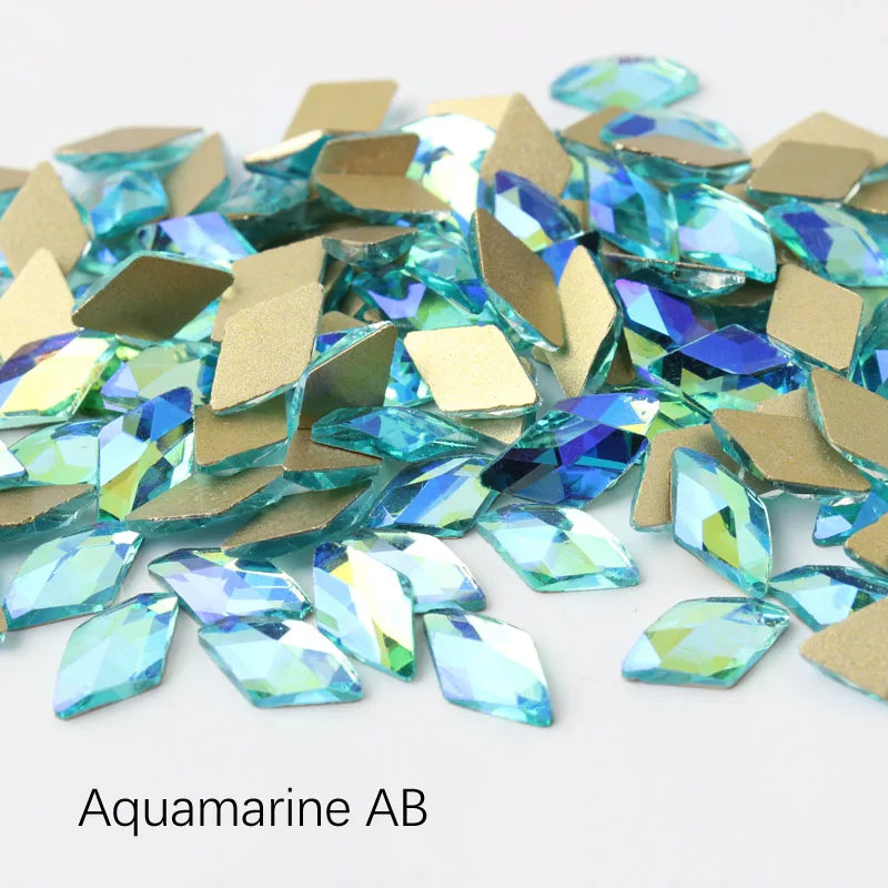AquamarineAB Стиль 3D ногтей горный хрусталь 6X10 мм Ромб цвет AB Сияющий Flatback Стеклянные кристаллы использовать для Стразы для ногтей Стразы - Цвет: AquamarineAB