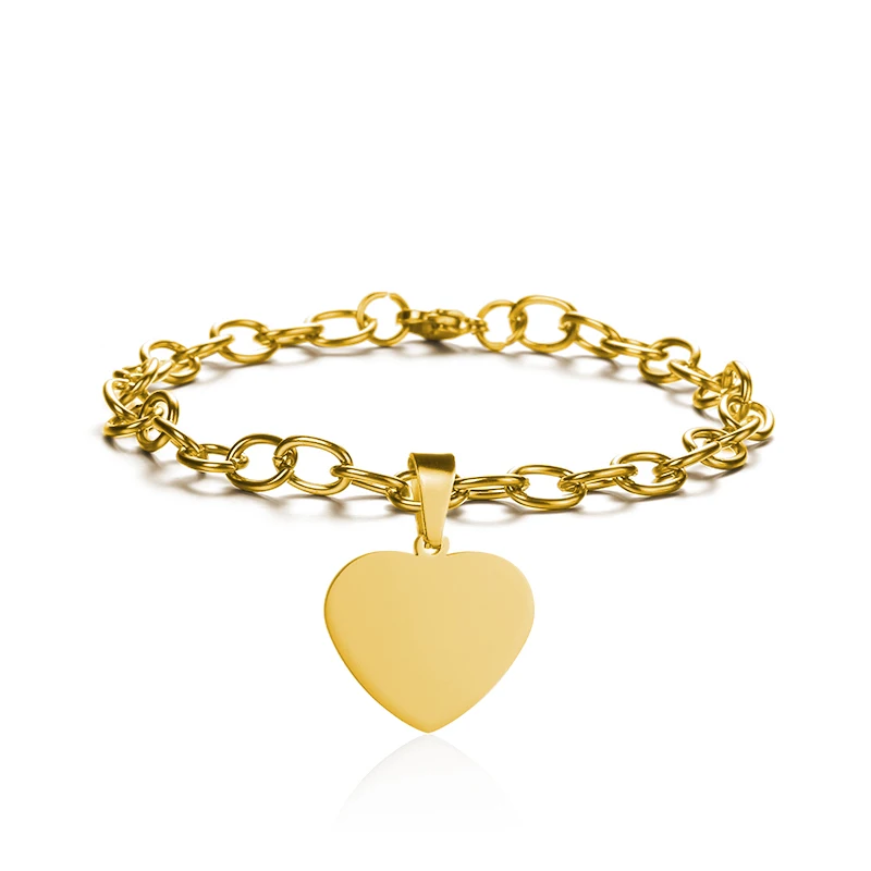 Gold1 Heart Blank Персонализированные индивидуальные браслеты с выгравированным фото именем и датой для женщин и мужчин из нержавеющей стали, регулируемые браслеты с идентификационной биркой, семейные подарки - Окраска металла: Gold1 Heart Blank