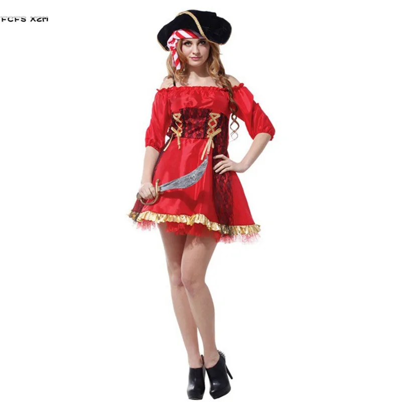 Красный женский костюм воина Женский Хеллоуин Пираты карнавальный Пурима парад