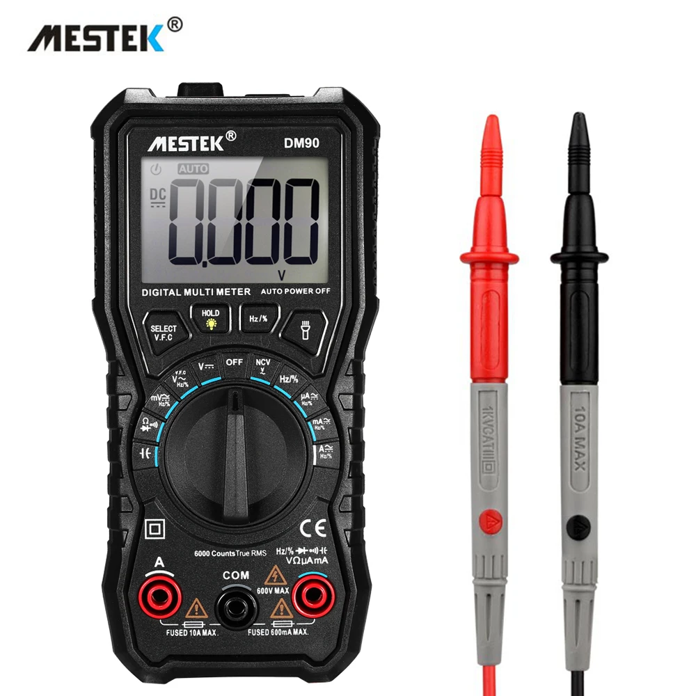 MESTEK DM90 цифровой мультиметр с автоматическим диапазоном 6000 отсчетов True RMS lcd DC/AC Измеритель сопротивления емкости Вольтметр Амперметр
