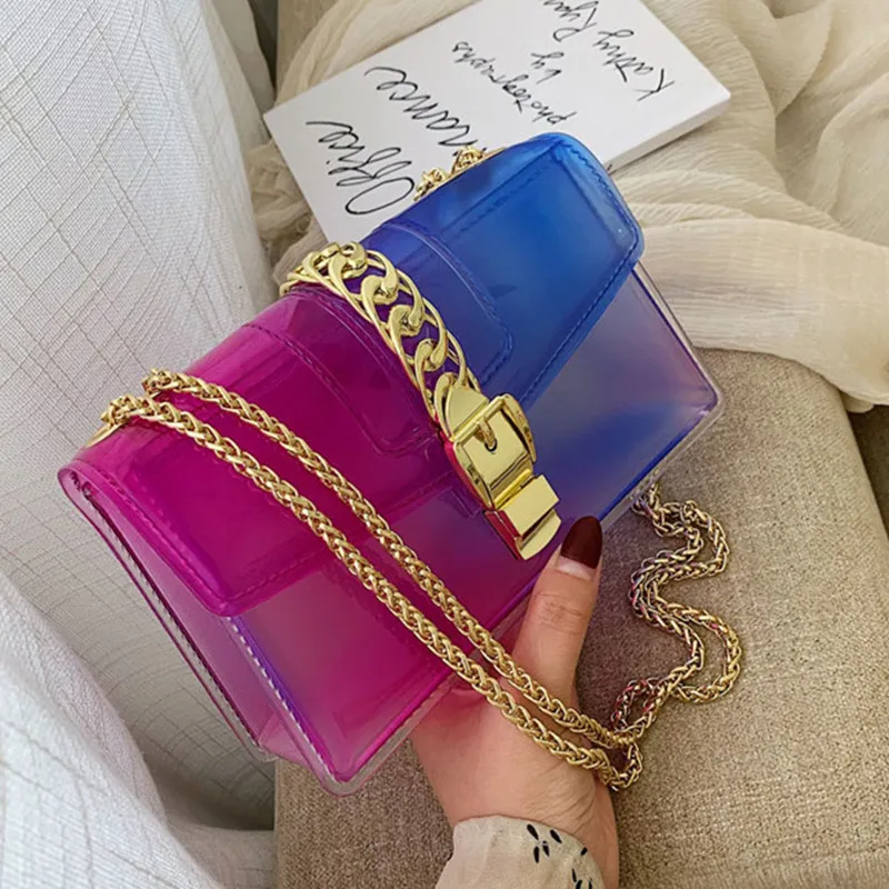 8 Colors Fashion Jelly Bag Casual Panelled Chain Shoulder Messenger Bags Summer Transparent Women Purse and Handbags Channel Bag