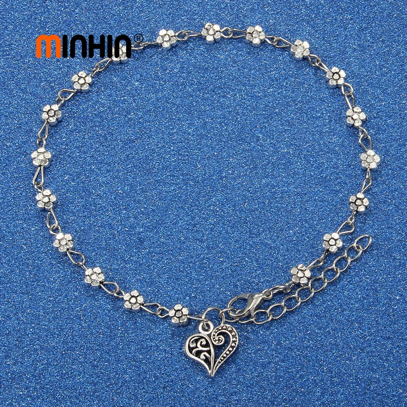Женский браслет MINHIN с подвеской в виде сердца серебряным покрытием | Украшения и