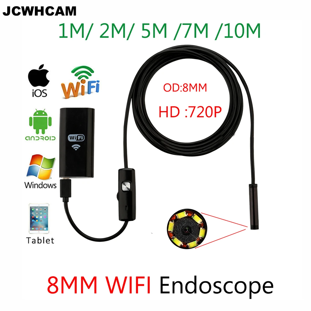 Камера Эндоскоп JCWHCAM 1/3/5/7 м Wi Fi Android 720P бороскоп для Iphone водонепроницаемая камера