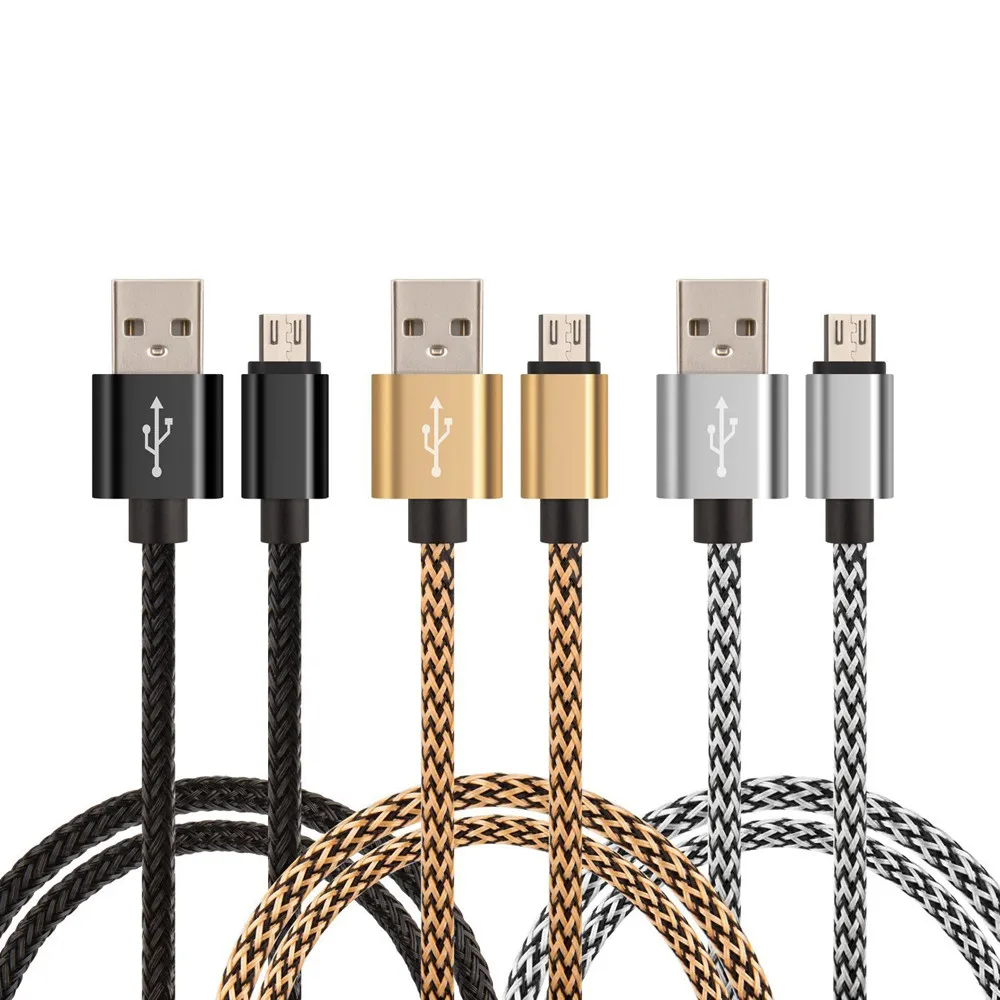 V8 1M Micro USB кабель для зарядки данных 2A Быстрая зарядка Плетеный алюминиевый