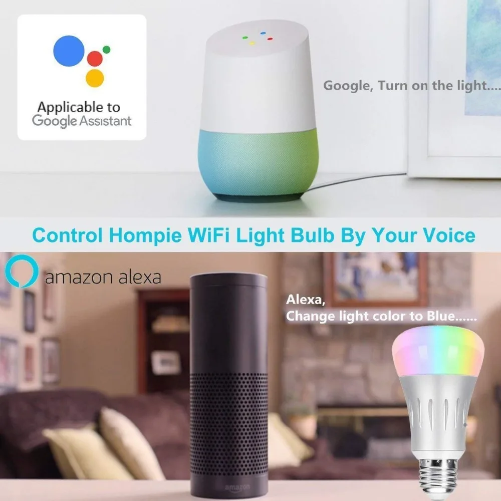 Умная лампа E27 WiFi лампочка эдисона совместима с Google Home & Alexa RGB Изменение цвета