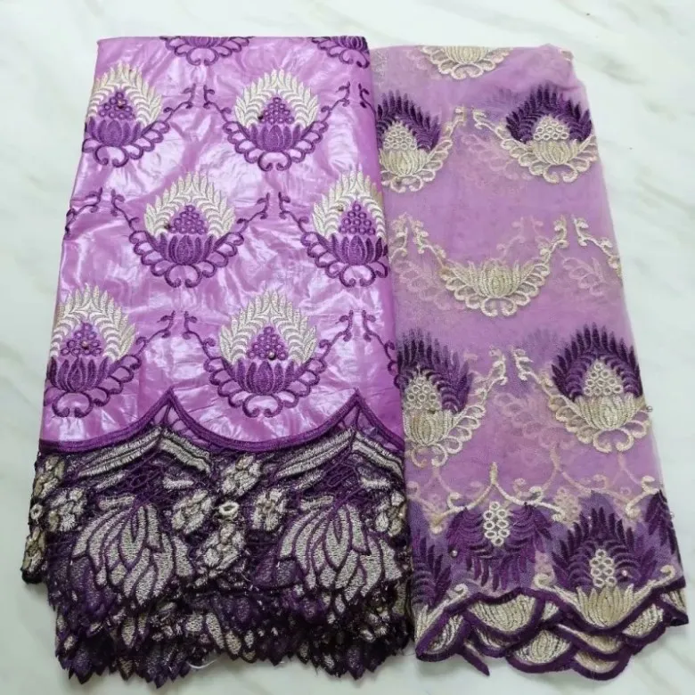 5yards+2yards african bazin riche getzner fabric latest beads lace nigerian fabrics ff16331 | Дом и сад