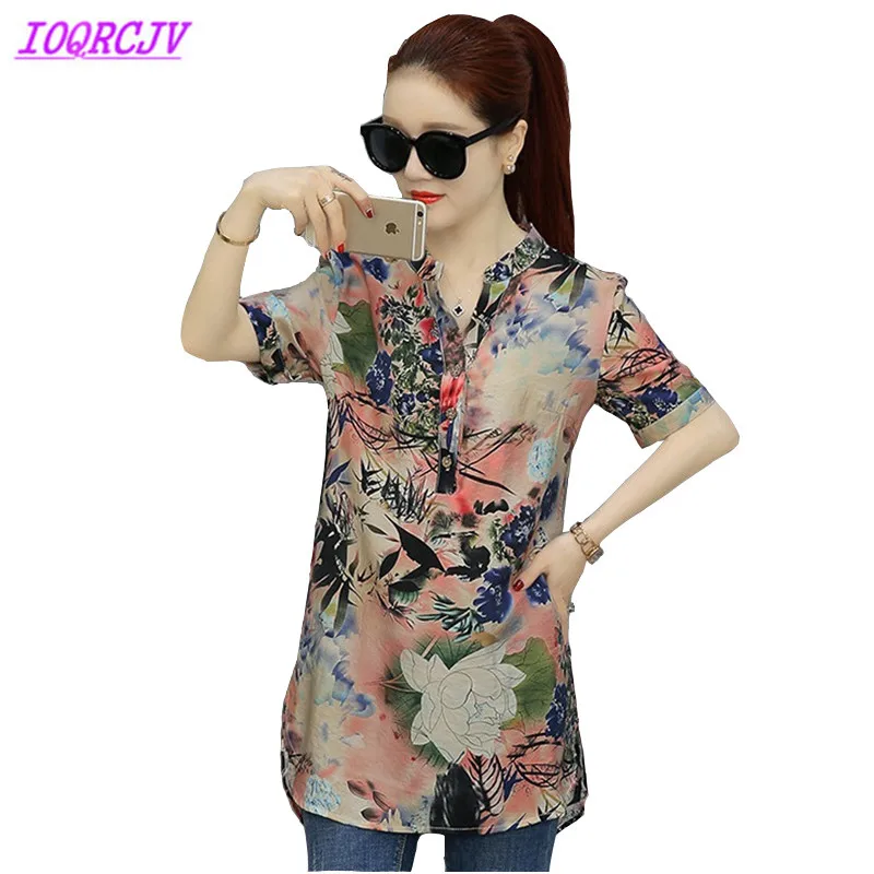 Женская рубашка поло с коротким рукавом из хлопка и льна|Футболки-поло| |