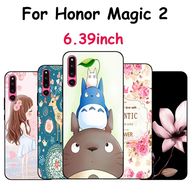 Чехол для Huawei Honor Magic 2 Мягкая силиконовая защитная задняя крышка с цветами