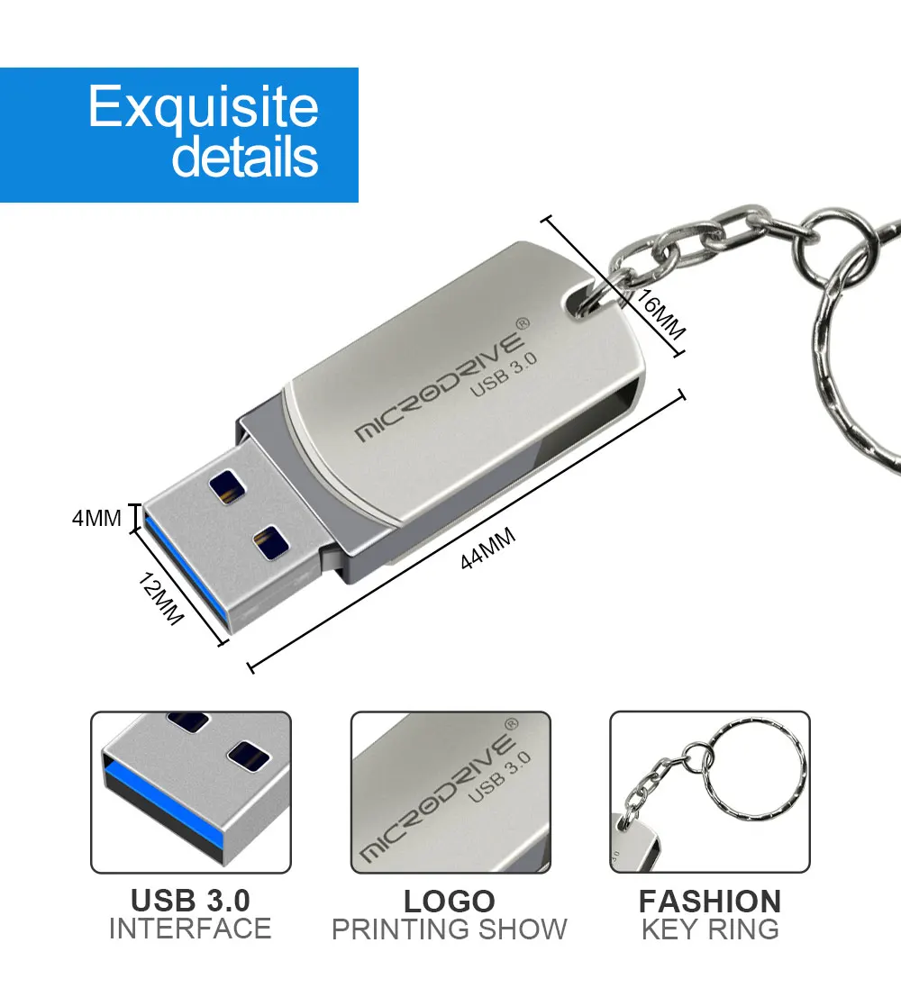 Металлический usb-накопитель Whirl, Micro USB 3,0, быстрая скорость, USB флеш-накопитель, 16 ГБ, 32 ГБ, 64 ГБ, полный объем, 128 ГБ, usb флеш-накопитель с бесплатным кольцом для ключей