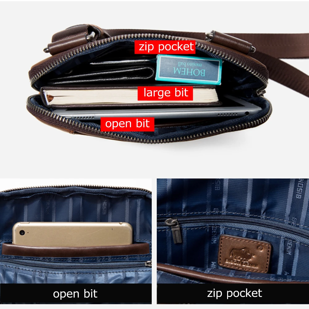 Мужская сумка Кроссбоди BISON DENIM из натуральной кожи деловая через плечо для iPad W2926|