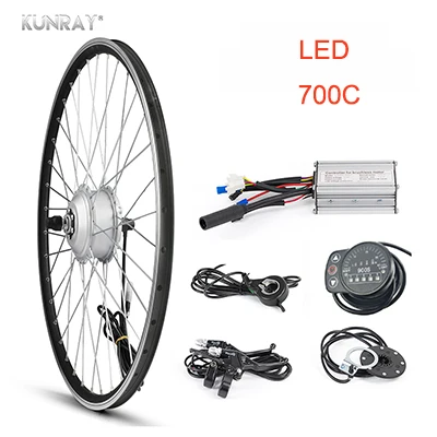 KUNRYA 48V 350W комплект для переоборудования электрического велосипеда 2" 700C заднее моторное колесо с отключением питания тормоза BLDC контроллер ЖК-светодиодный дисплей - Цвет: 700C LED KIT