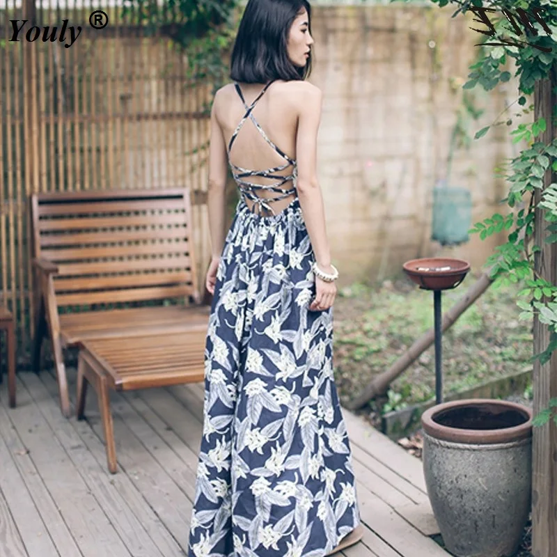 Богемное сексуальное пляжный костюм с цветочным рисунком на тонких бретелях