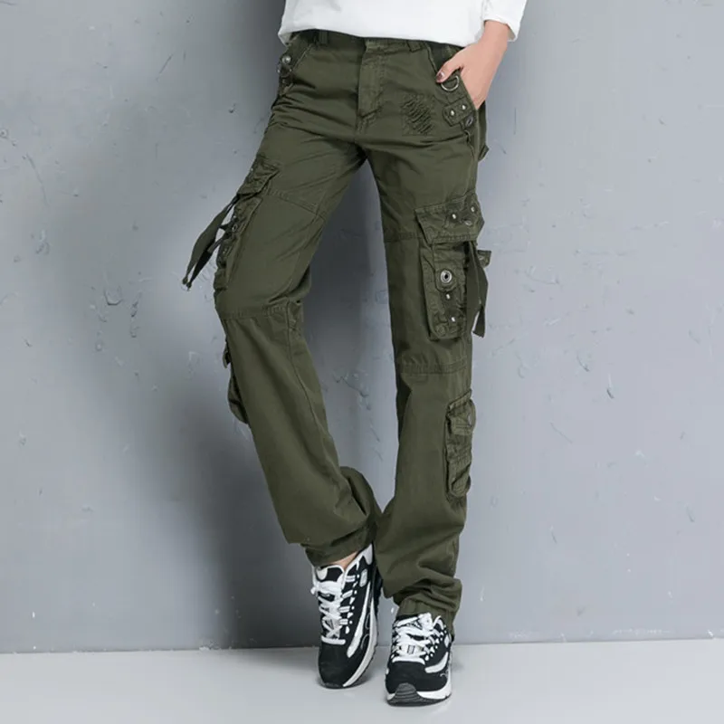Женские брюки-карго в стиле милитари хлопковые эластичные повседневные брюки