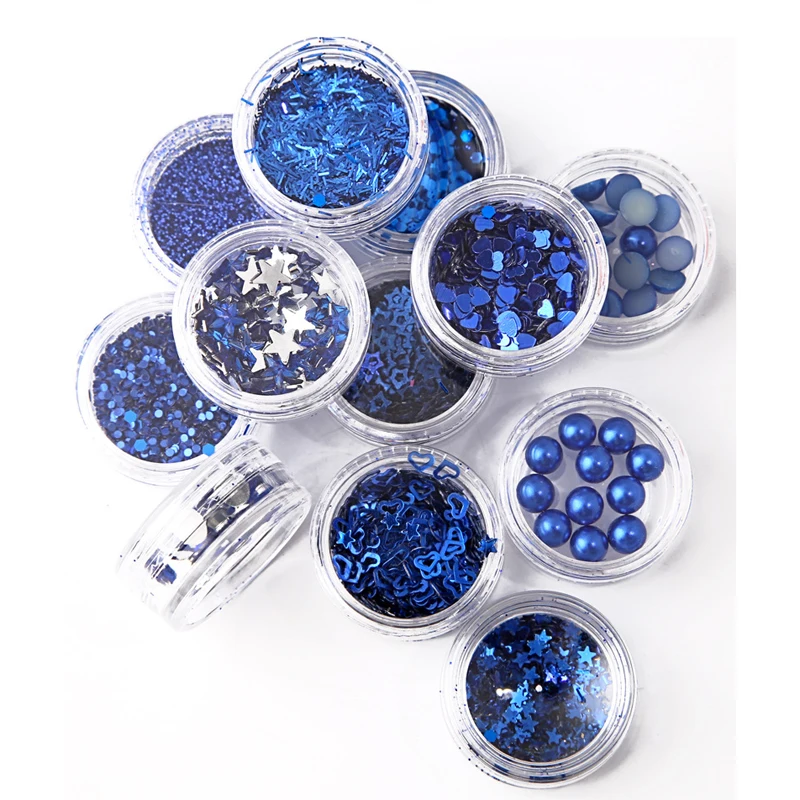 12 шт./кор. Королевский синий цвет голографический блеск лазерный порошок блеск для ногтей Маникюр Nail Art хром пигмент Сделай Сам ногти набор для макияжа