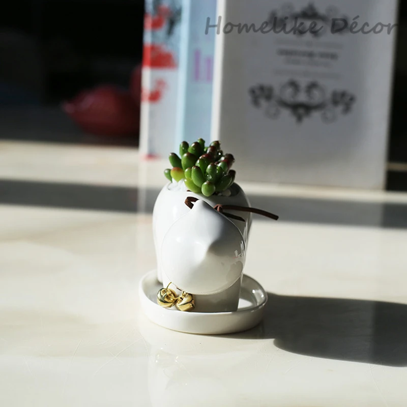 Набор из 2 предметов керамический горшок-горшок в форме котенка фарфоровый