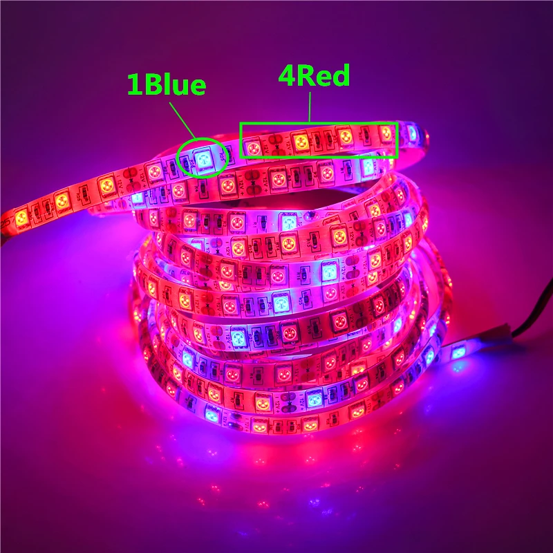 Светодиодный светильник для выращивания растений 5 м 60 светодиодов 12 В 5050 SMD 3:1 4:1