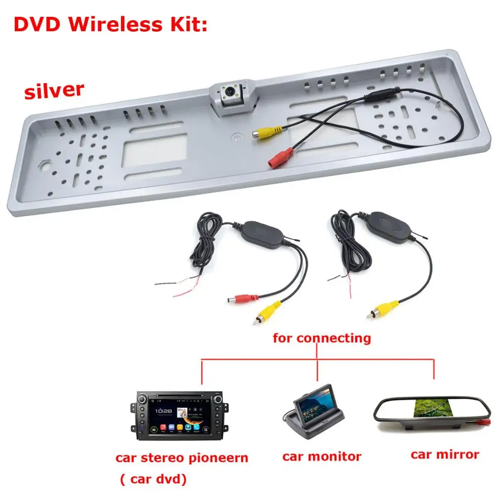 DVD wireless silver Беспроводная Автомобильная камера заднего вида, ЕС, номерная пластина, рамка, обратная камера, светодиодный, ночной, Vison, Парктроник, парковочная камера для автомобиля, монитор - Название цвета: DVD wireless silver