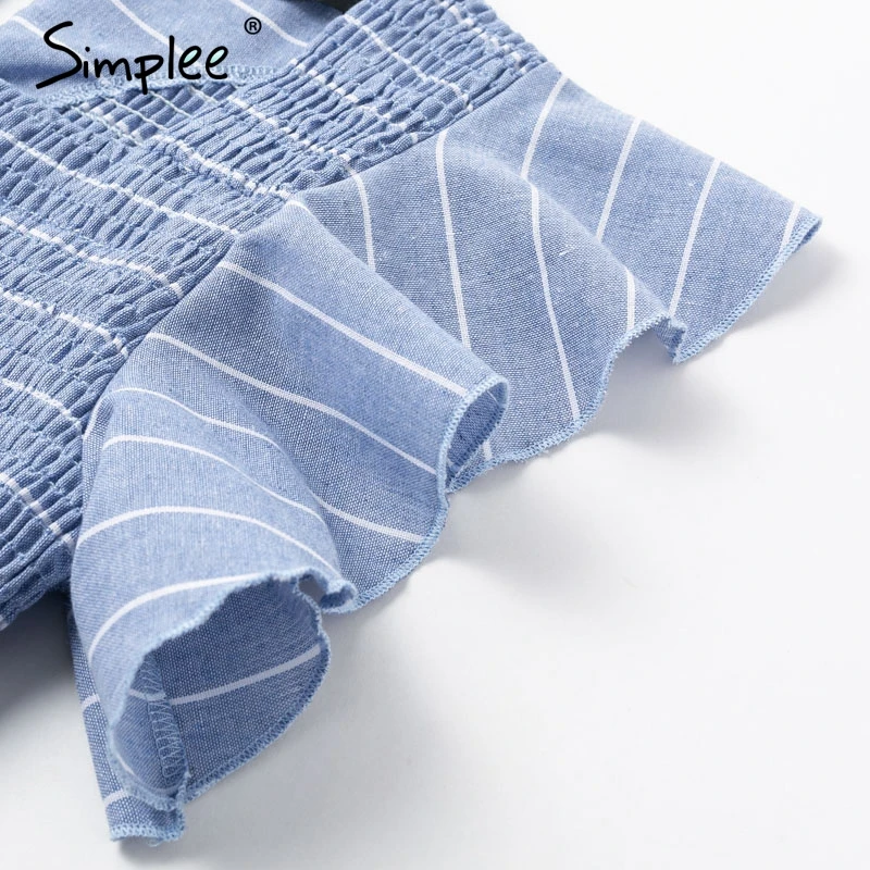 

Simplee Vintage striped women long dress Ruffle linen blue elegant summer dress 2019 Casual cotton fashion female beach vestidos