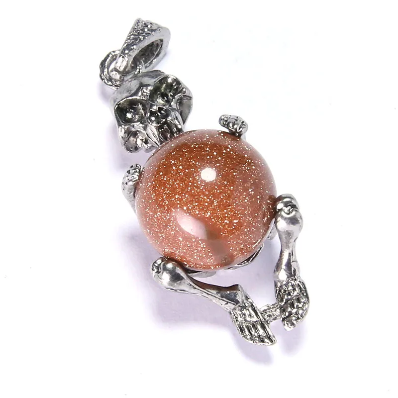 Ожерелье с подвеской в виде скелета из цинкового сплава коричневым камнем