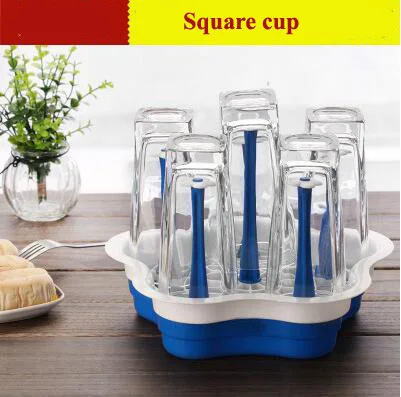 square blue Drixon Бессвинцовая Модная Бытовая стеклянная кружка для пива набор 6 с держателем чайная чашка персонализированные чашки для напитков чашки для воды беспластовый бар набор - Цвет: square blue