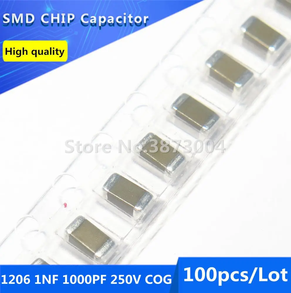100 шт 1206 1NF 1000PF 250V COG 5% толстая пленка чип многослойный керамический