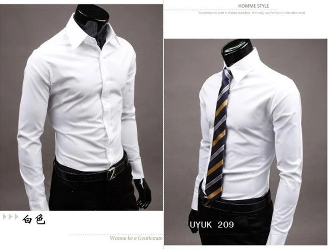 white Мужские рубашки Стильные с длинным рукавом Chemise Homme Masculina 17 цветов Размер: M-XXXL Social Camisas Hombre Vestir Повседневная рубашка 1 - Цвет: white