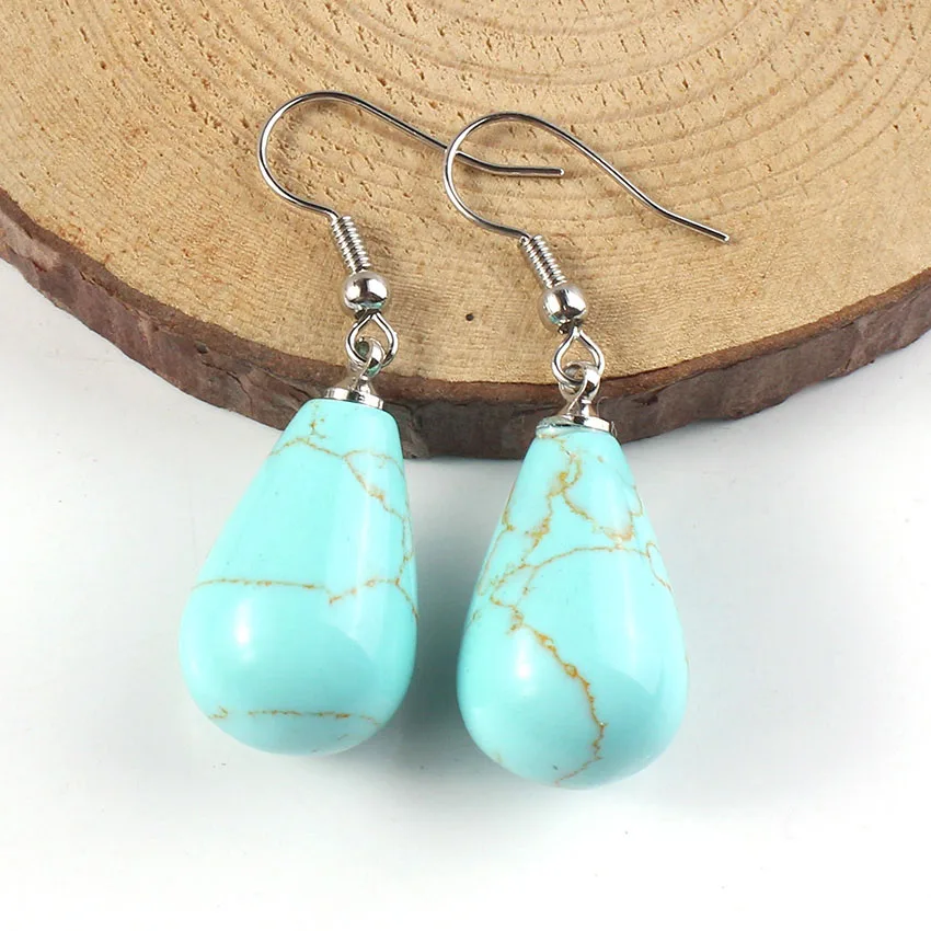Green Turquoise 1 шт., элегантные серьги-капли, натуральные аметисты, зеленая бирюза, малахитовый камень, серьги-капли для женщин, ювелирное изделие, подарок - Окраска металла: Green Turquoise