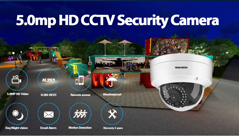 NIVISION H.265 5MP камера видеонаблюдения, камера видеонаблюдения, антивандальная 5MP HD камера с детектором движения, ИК-камера ночного видения, маленькая купольная AHD камера