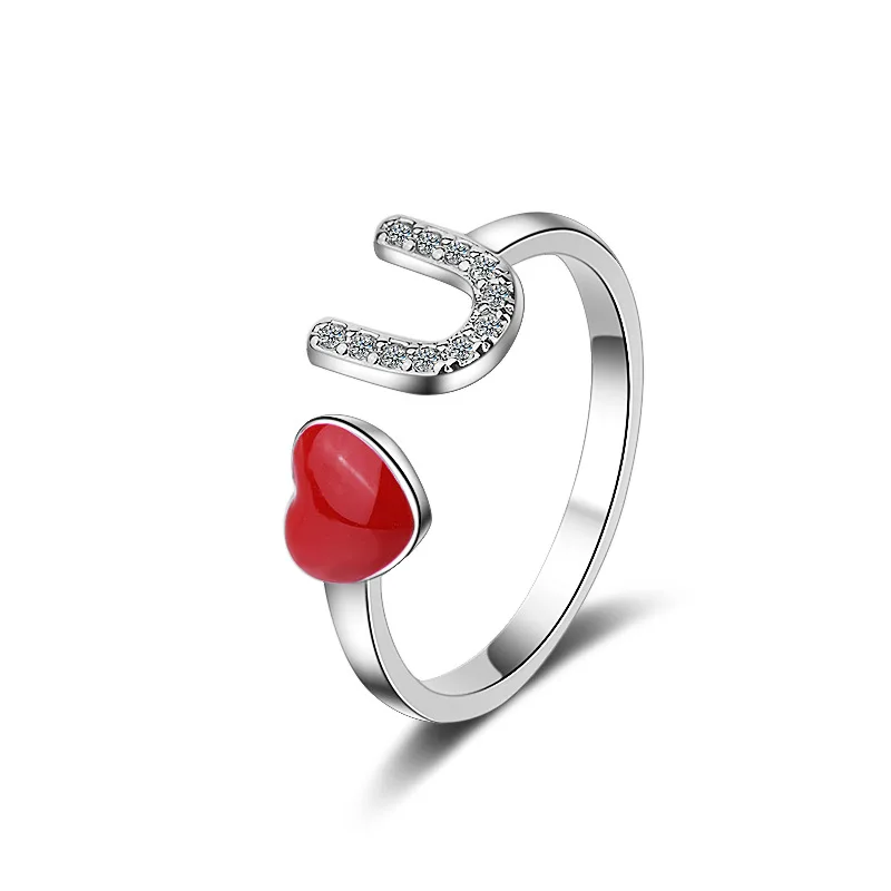 

New arrival romantic Love U letter crystal 925 sterling silver ladies finger rings jewelry for women girls open ring no fade