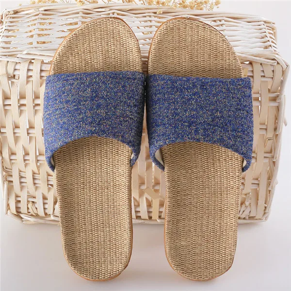 Navy Blue Suihyung/женские льняные тапочки; Новинка; летняя домашняя обувь; домашние тапочки; женские и мужские льняные шлепанцы с открытым носком и ремешком; женские сандалии; вьетнамки - Цвет: Navy Blue