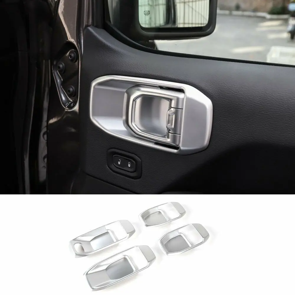 

NEW Silver ABS Car Interior Door Handle Cover Trim For 2018 for for Jeepp Wrangler JL 4-Door