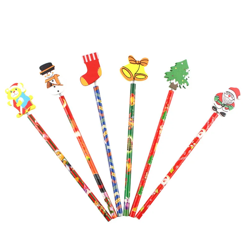 

6 шт., деревянные карандаши с резиновой ёлкой