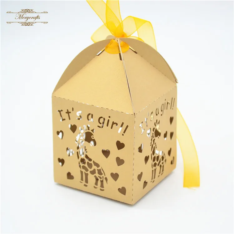 It's a girl laser cut lovely giraffe baby shower birthday favor boxes | Дом и сад