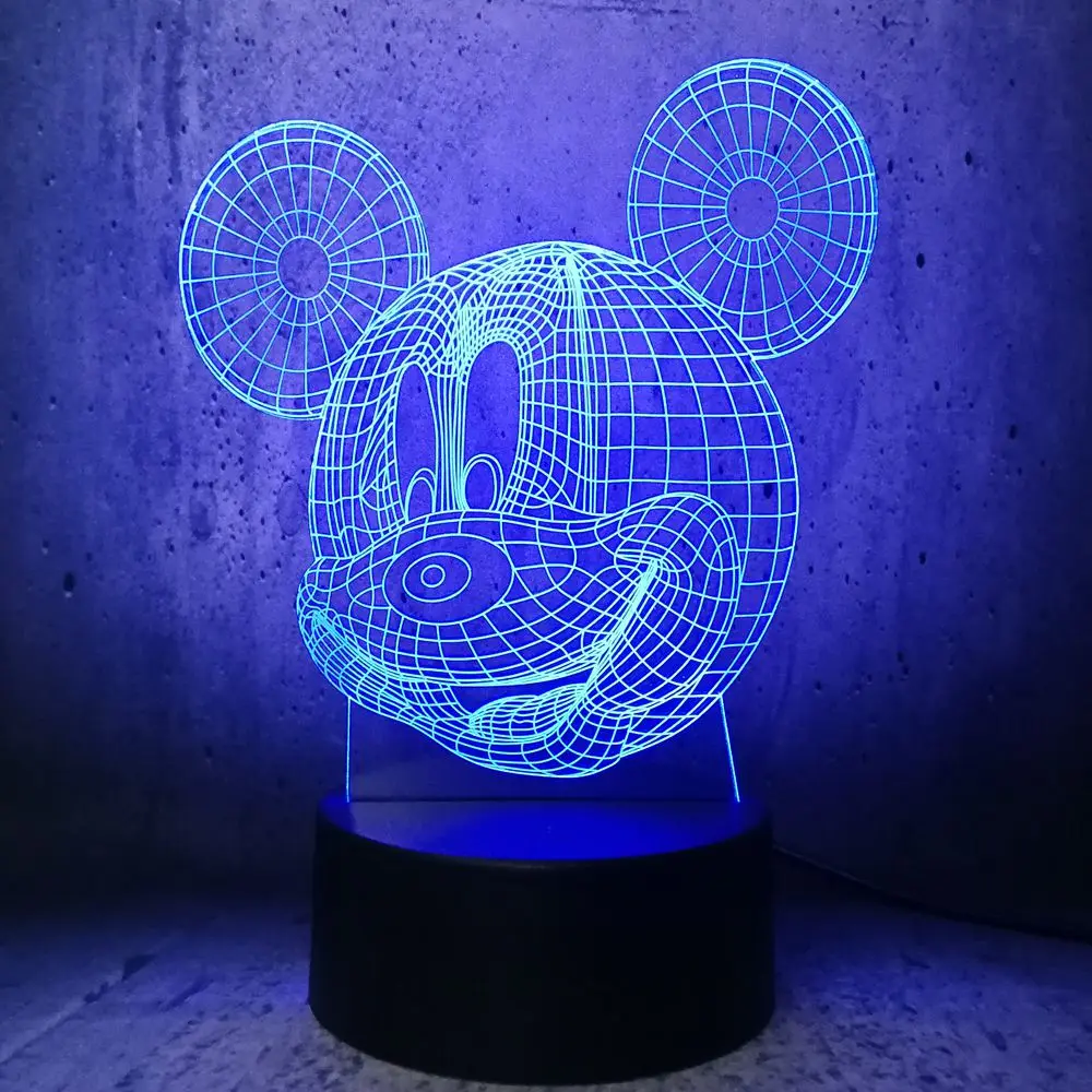 Кавайная голова Микки Мауса 3D Светодиодная лампа для дома ночник многоцветный RGB