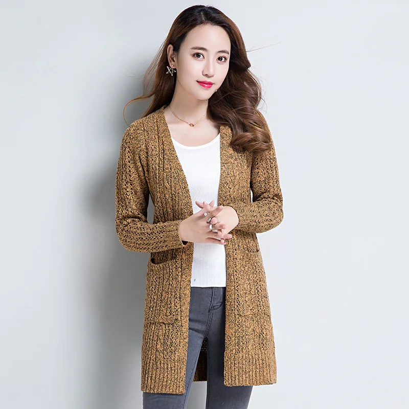 Women's relaxed joker hollow out of new fund 2017 autumn winters is long in the knitted cardigan sweater coat |