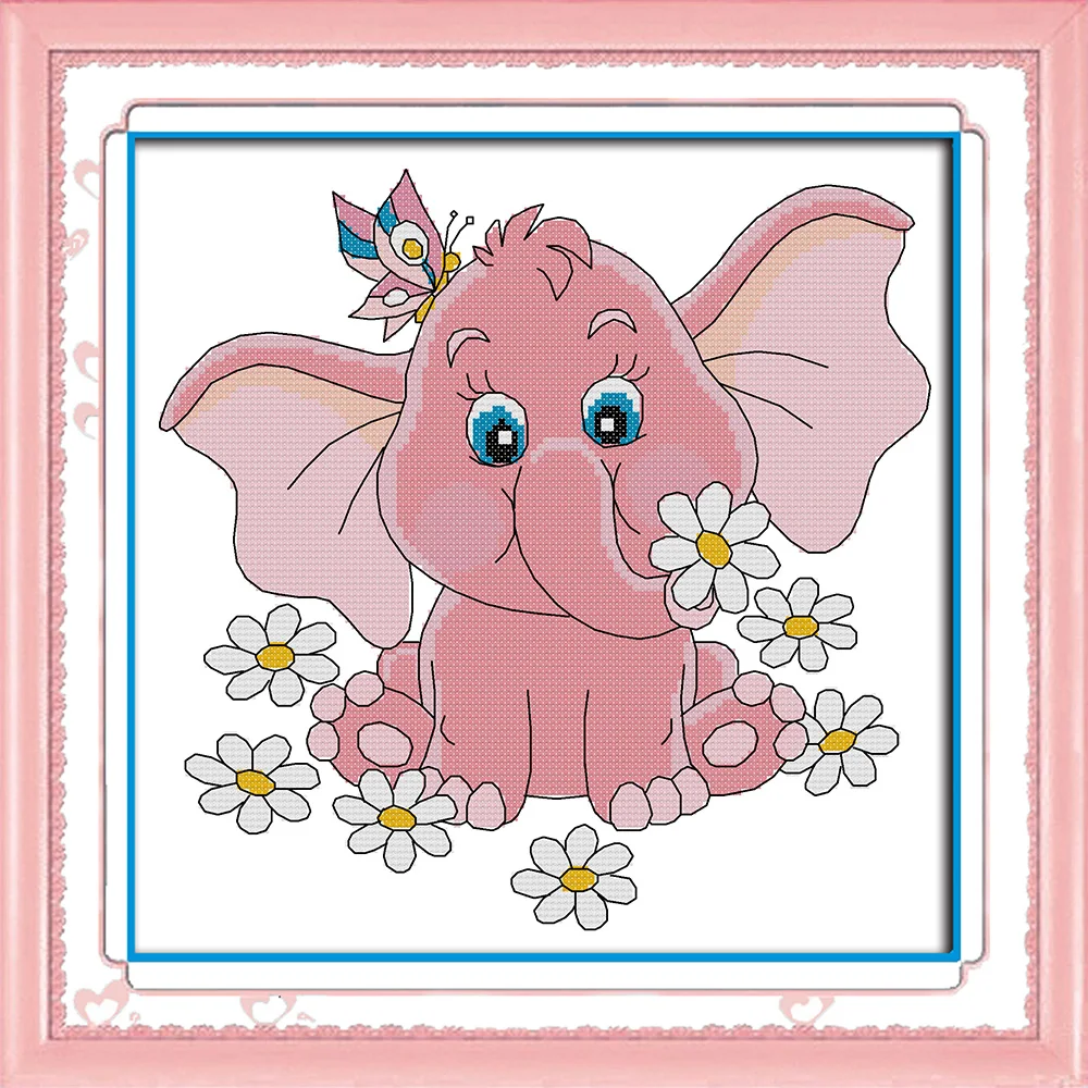 

The pink elephant cross stitch kit aida 14ct 11ct count print canvas hand sew cross-stitching embroidery DIY handmade needlework