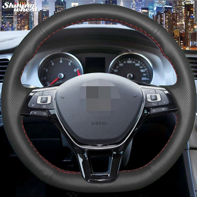 

BANNIS Hand-stitched Black Leather Steering Wheel Cover for Volkswagen VW Golf 7 Mk7 New Polo Jetta Passat B8