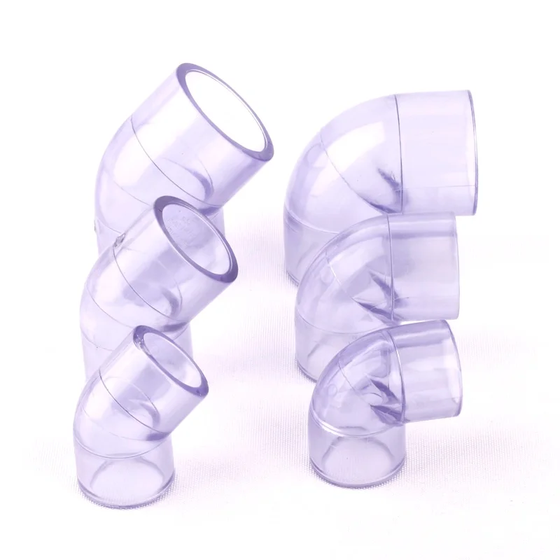

2pcs Transparent Plastic UPVC Acrylic 90/45 Degree Equal Elbow PVC Pipe Connector Watering Supply System Tube Parts Joints