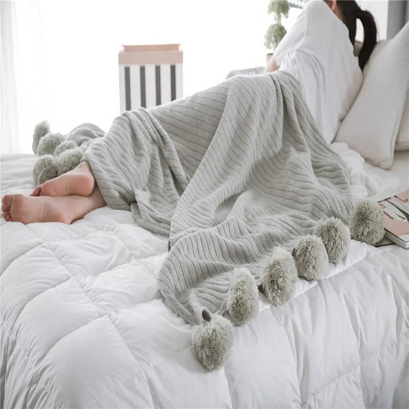 WLIARLEO вязаное одеяло розовое с помпоном мягкое теплое детское Фланелевое
