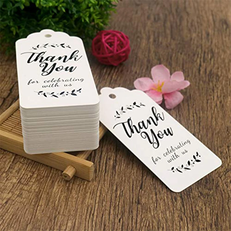 100pcs white/brown Thank you paper tags for Celebrating with Us wedding party gift tag include 200 cm jute cord | Дом и сад