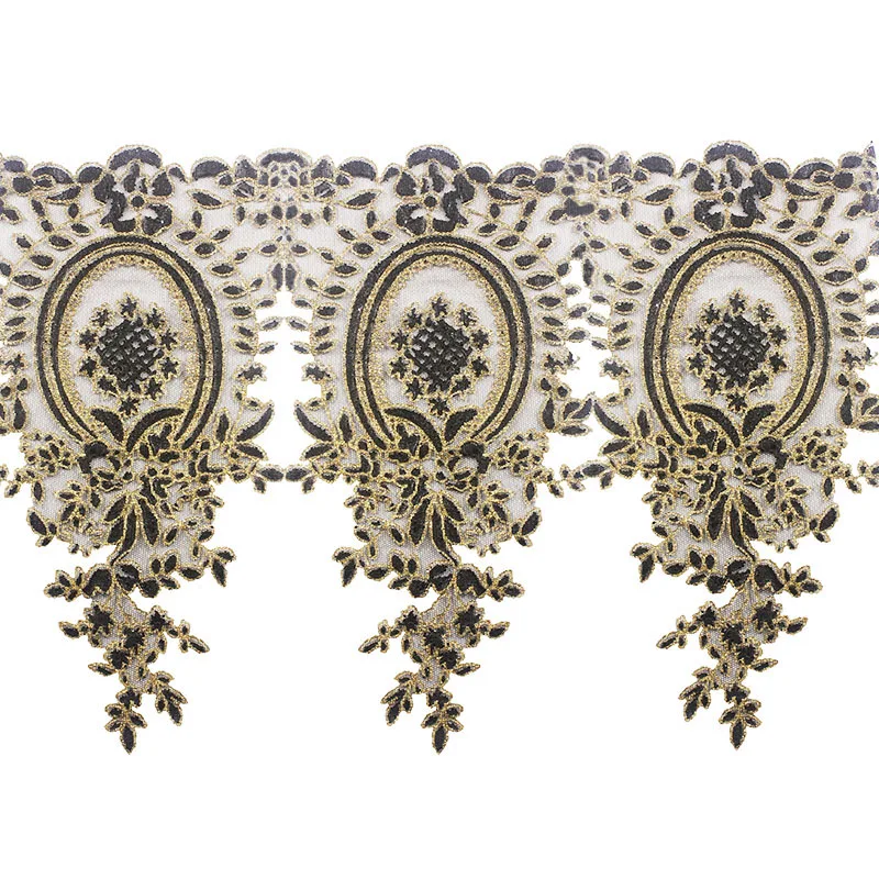 2yards Beaded Sequin Lace Trimming Black Gold Ribbon Trim Applique African Cord Fabric Motif Venise T2373 | Дом и сад