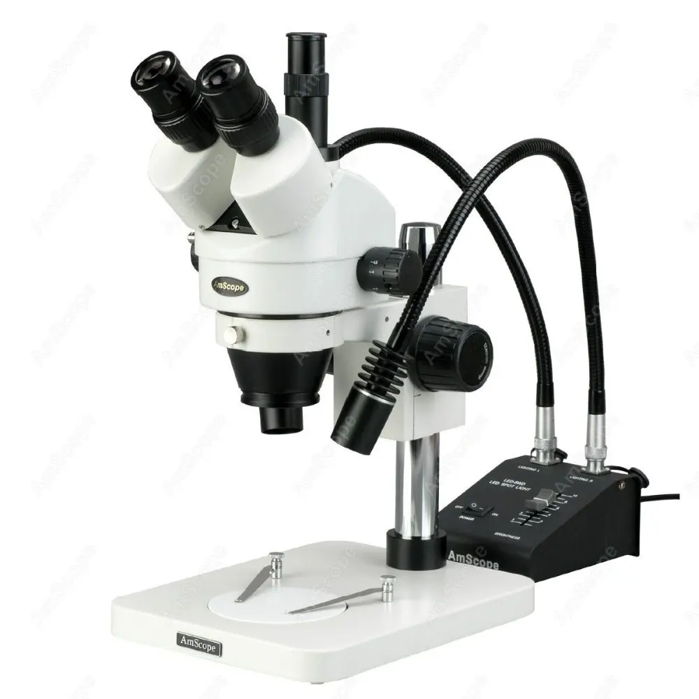 

Inspection Microscope--AmScope Supplies 7X-45X Zoom Power Trinocular Inspection Stereo Microscope + Gooseneck LED Lights