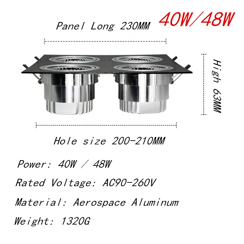 1 шт. супер яркий черный квадратный Диммируемый светодиодный светильник COB