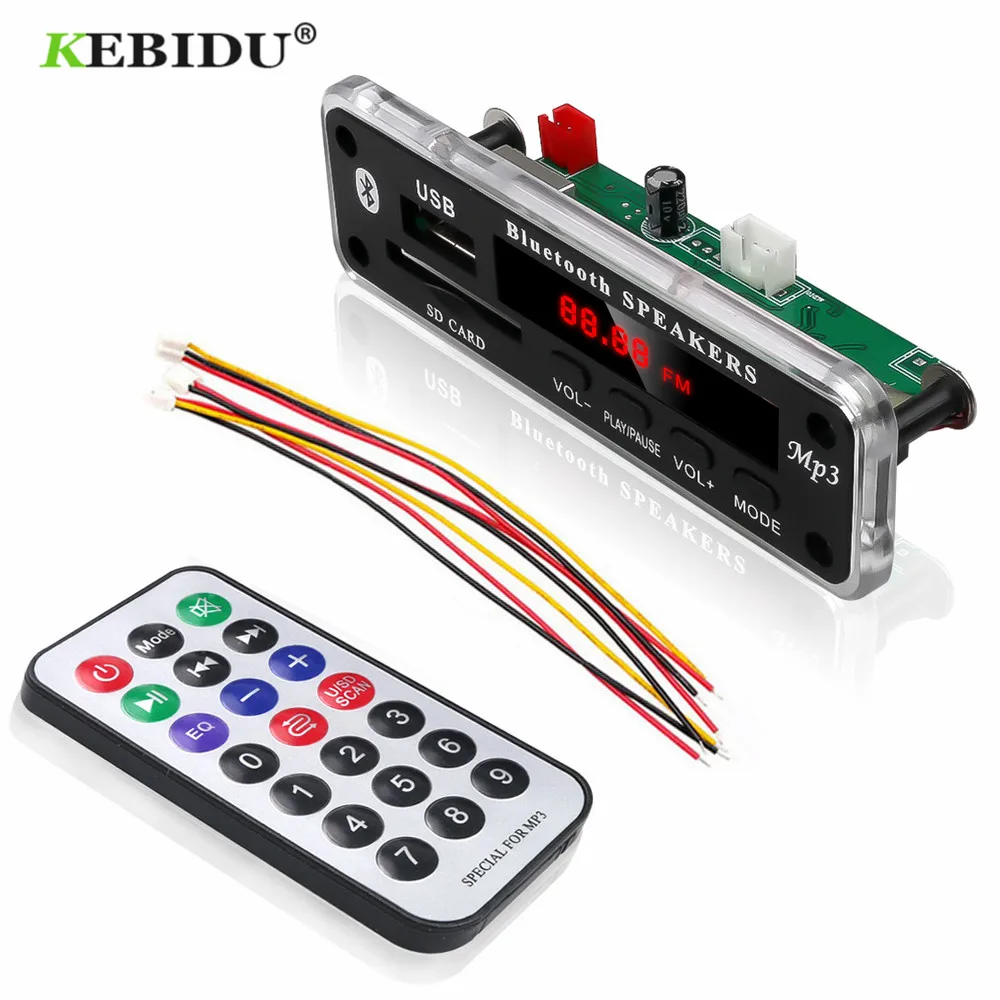 KEBIDU 5 в 12 В Bluetooth MP3 WMA декодер плата аудио модуль цветной экран Поддержка USB SD AUX FM